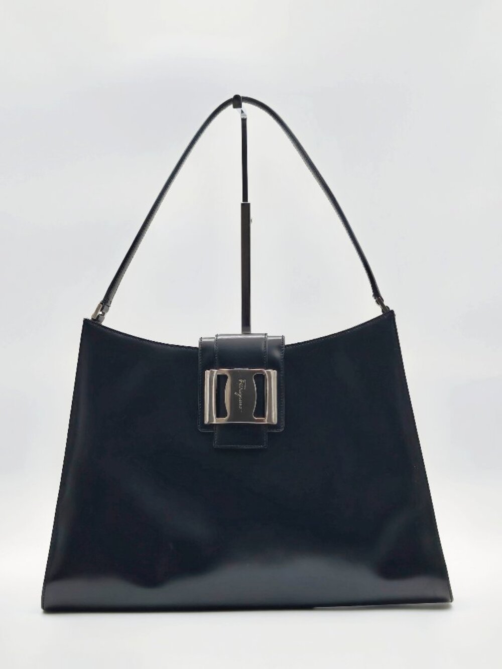 Salvatore Ferragamo Vintage Black Leather Shoulder Bag Gancini Hardware